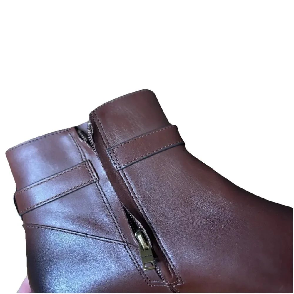 Coach Debi Walnut Brown Leather Ankle Booties Gold Heel Women's Size 10 NEW